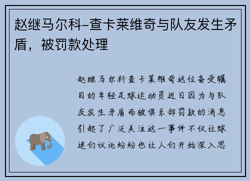 赵继马尔科-查卡莱维奇与队友发生矛盾，被罚款处理