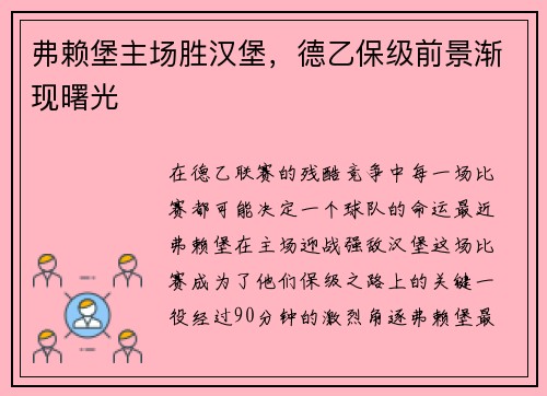 弗赖堡主场胜汉堡，德乙保级前景渐现曙光